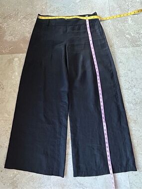 Tahari Black Wide Leg Linen Pants, Size 10